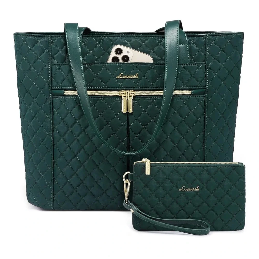 SOLD LOVEVOOK Green Quilted Tote Bag With Wristlet - Picture 1 of 10